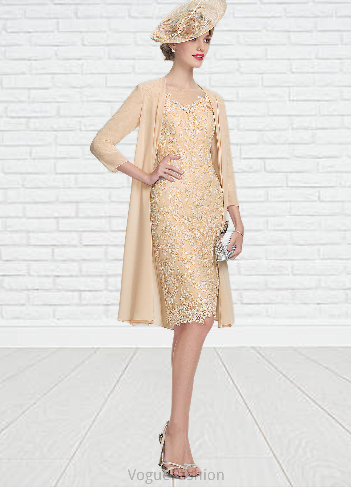 Eleanor Sheath/Column Scoop Neck Knee-Length Lace Mother of the Bride Dress With Beading Sequins DK126P0014874