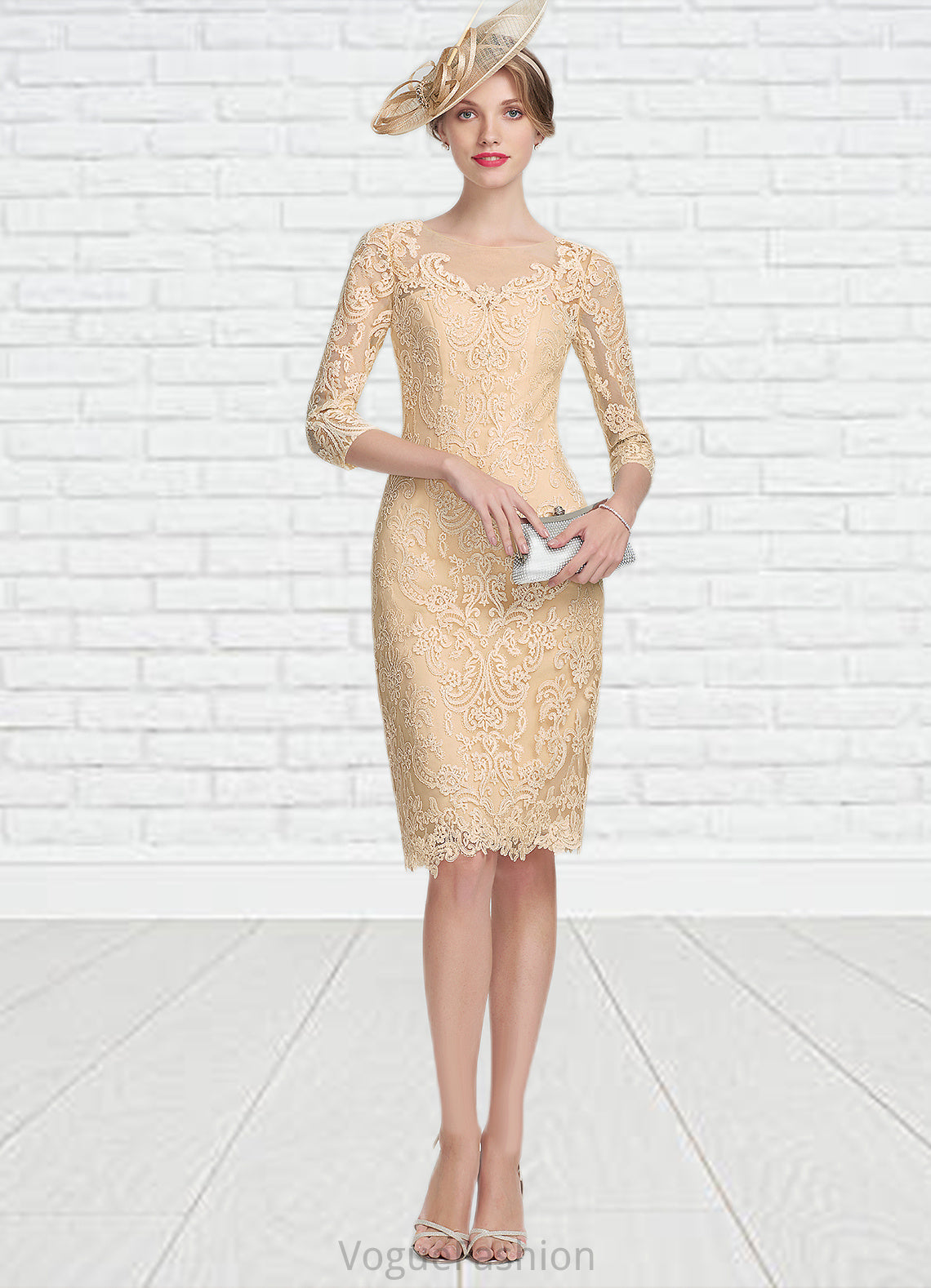 Eleanor Sheath/Column Scoop Neck Knee-Length Lace Mother of the Bride Dress With Beading Sequins DK126P0014874