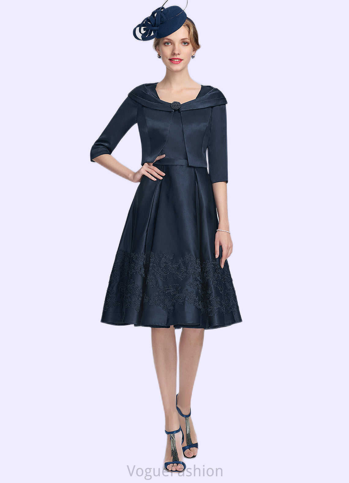 Sadie A-Line Square Neckline Knee-Length Satin Mother of the Bride Dress With Appliques Lace DK126P0014877