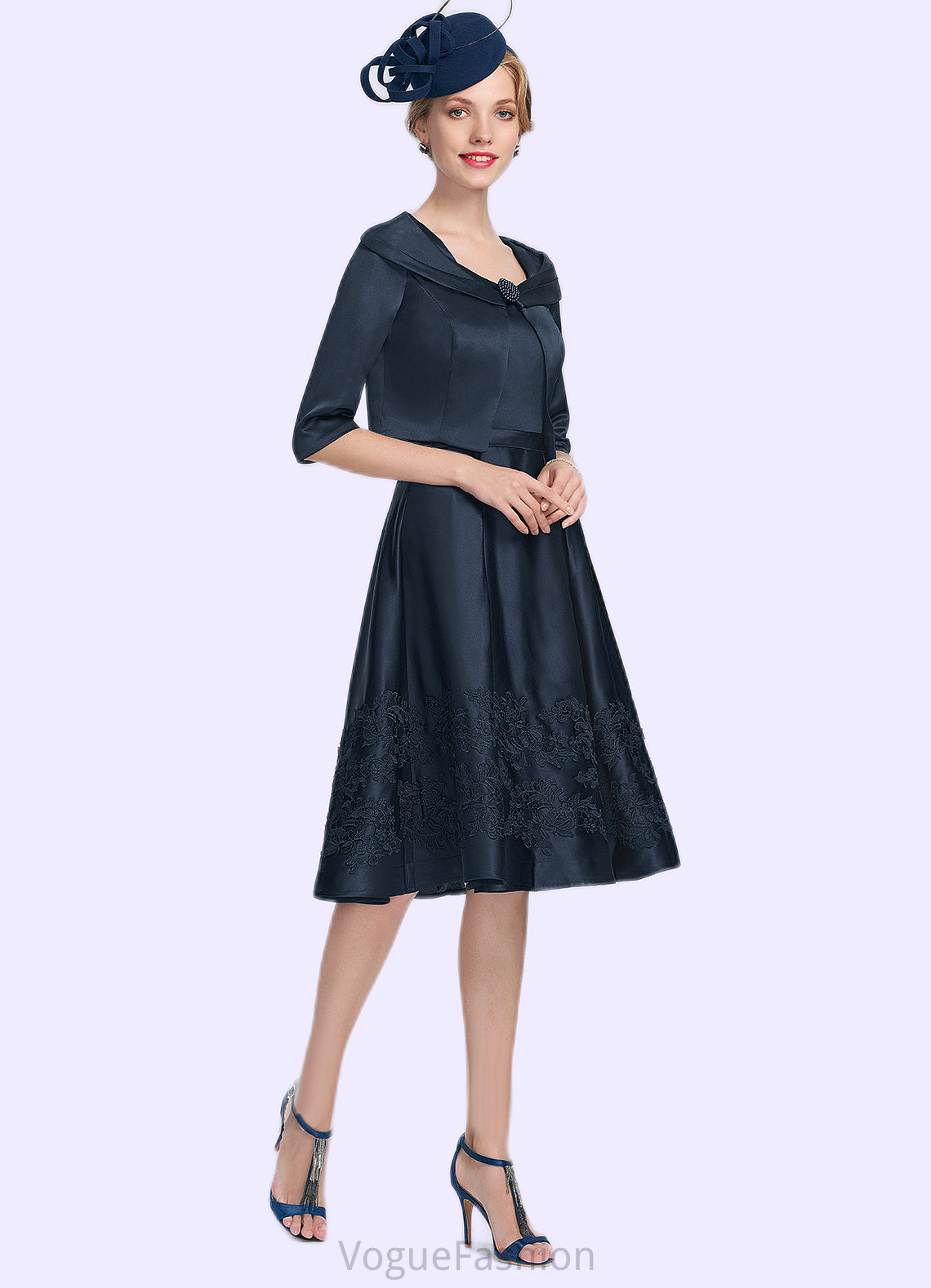 Sadie A-Line Square Neckline Knee-Length Satin Mother of the Bride Dress With Appliques Lace DK126P0014877