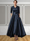 Val A-Line V-neck Asymmetrical Satin Mother of the Bride Dress With Bow(s) Pockets DK126P0014879