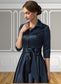 Val A-Line V-neck Asymmetrical Satin Mother of the Bride Dress With Bow(s) Pockets DK126P0014879