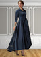 Val A-Line V-neck Asymmetrical Satin Mother of the Bride Dress With Bow(s) Pockets DK126P0014879