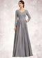 Deanna A-Line V-neck Floor-Length Chiffon Lace Mother of the Bride Dress DK126P0014881