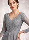 Deanna A-Line V-neck Floor-Length Chiffon Lace Mother of the Bride Dress DK126P0014881