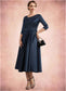 Lorelai A-Line V-neck Tea-Length Satin Mother of the Bride Dress With Ruffle DK126P0014883