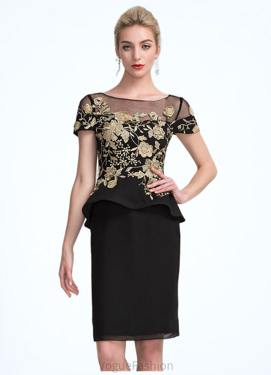 Willow Sheath/Column Scoop Neck Knee-Length Chiffon Mother of the Bride Dress With Lace Cascading Ruffles DK126P0014887