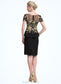 Willow Sheath/Column Scoop Neck Knee-Length Chiffon Mother of the Bride Dress With Lace Cascading Ruffles DK126P0014887