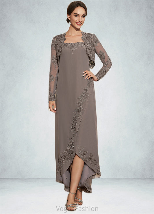 Asia A-Line Square Neckline Asymmetrical Chiffon Mother of the Bride Dress With Appliques Lace Sequins DK126P0014888