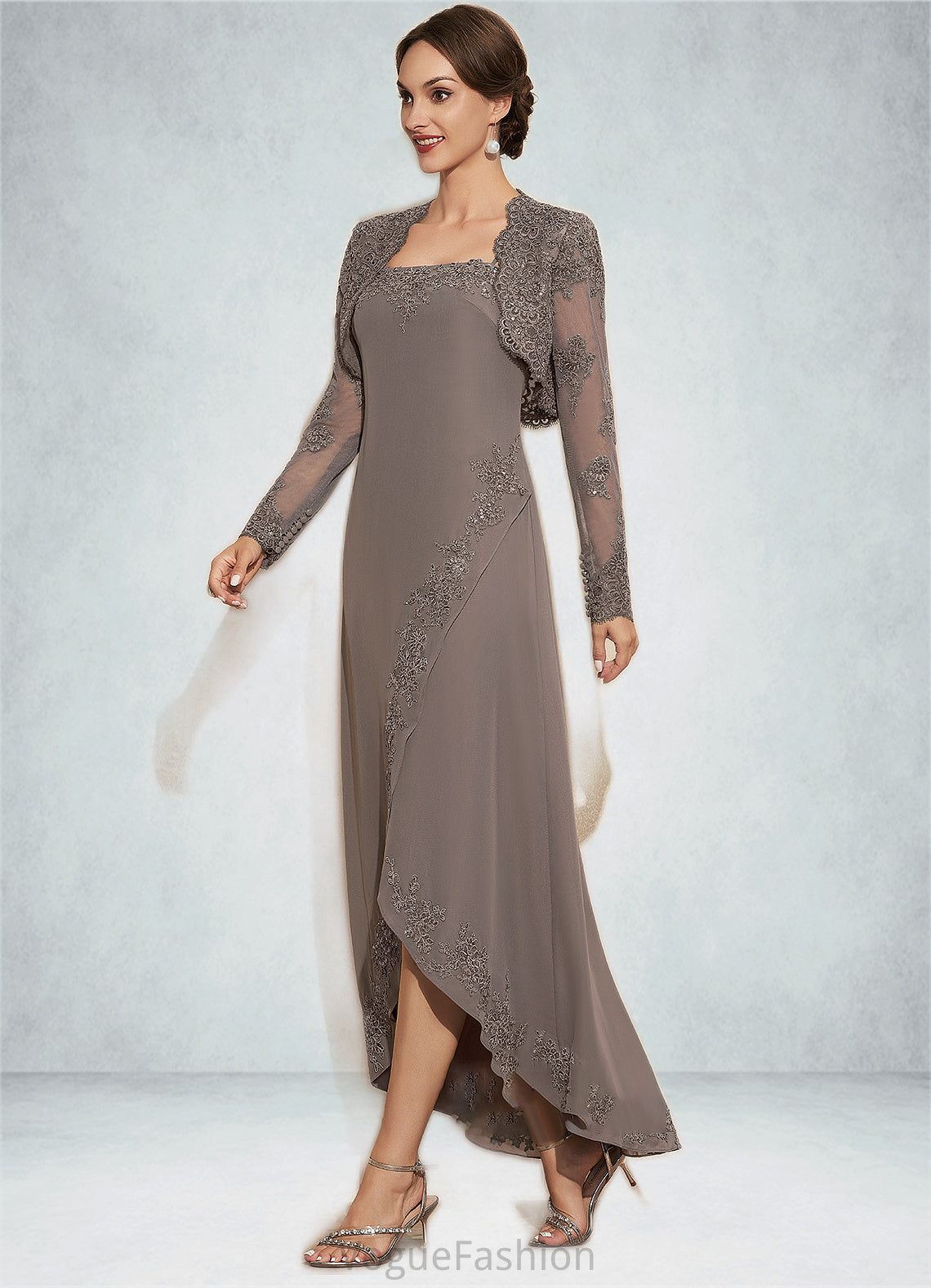 Asia A-Line Square Neckline Asymmetrical Chiffon Mother of the Bride Dress With Appliques Lace Sequins DK126P0014888