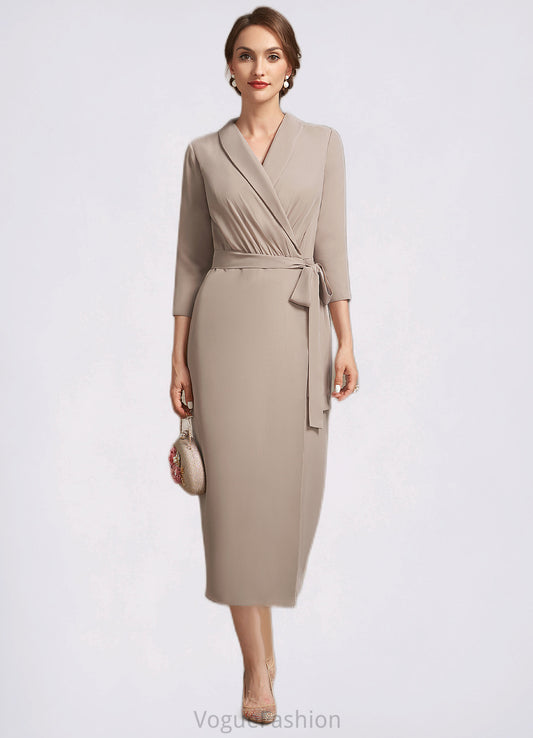 Melissa Sheath/Column V-neck Tea-Length Chiffon Mother of the Bride Dress With Bow(s) DK126P0014891