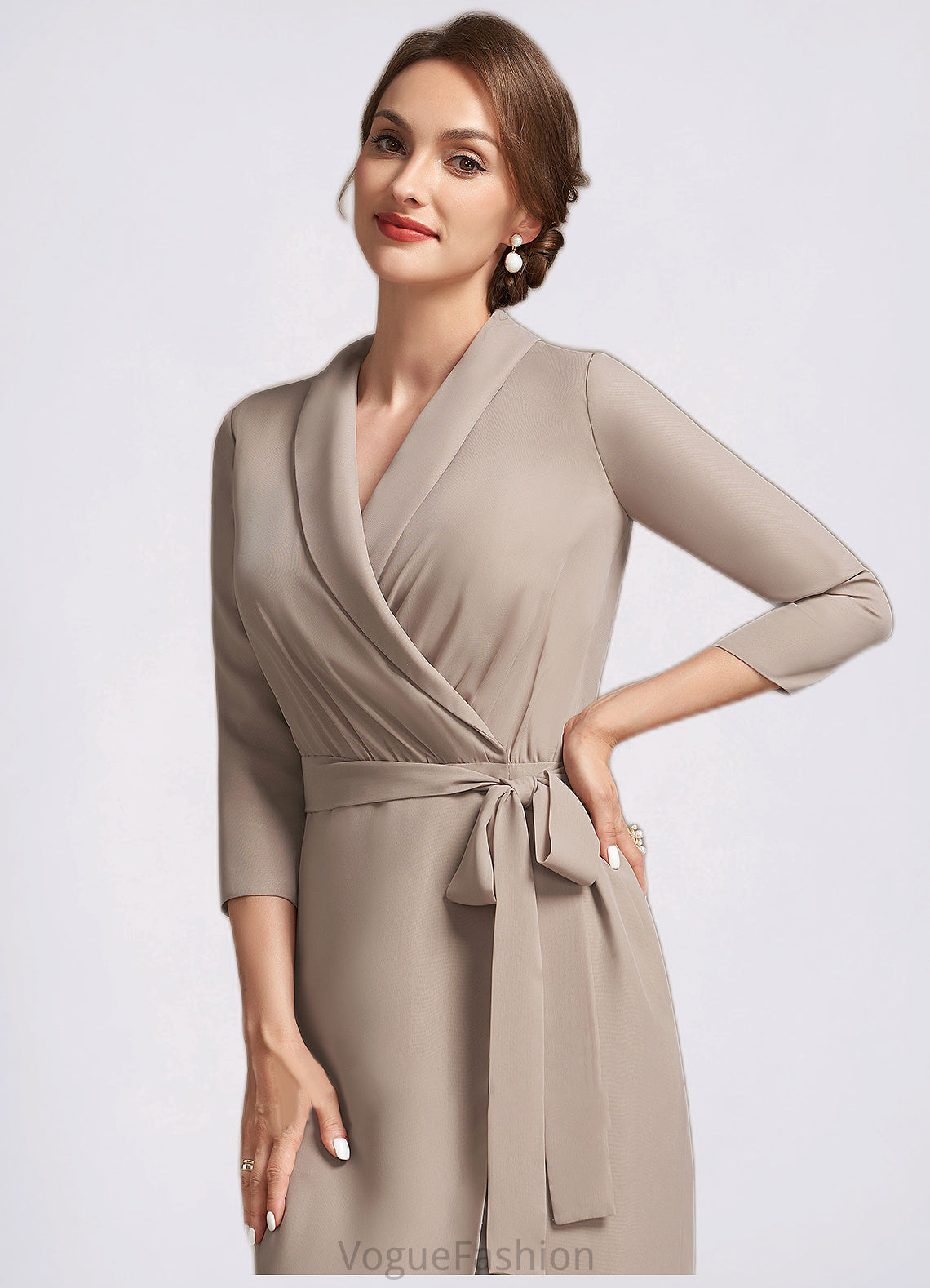 Melissa Sheath/Column V-neck Tea-Length Chiffon Mother of the Bride Dress With Bow(s) DK126P0014891