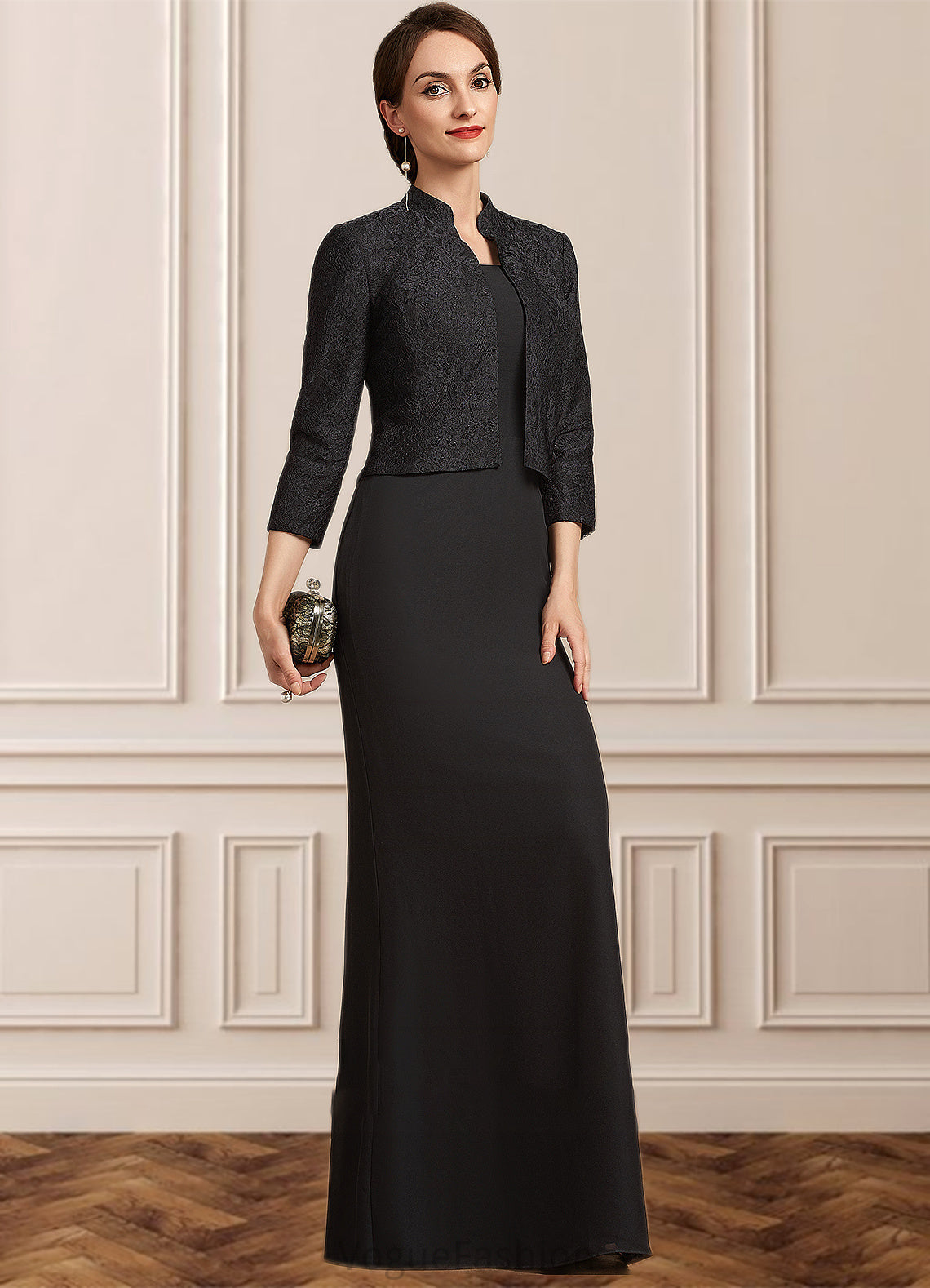 Mira Sheath/Column Square Neckline Floor-Length Chiffon Mother of the Bride Dress DK126P0014893