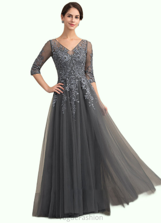 Lexi A-Line V-neck Floor-Length Tulle Lace Mother of the Bride Dress With Beading Sequins DK126P0014895