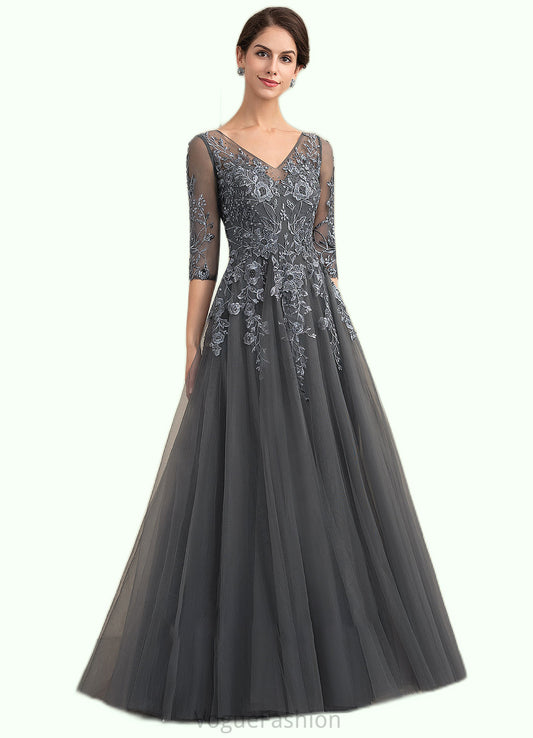 Lexi A-Line V-neck Floor-Length Tulle Lace Mother of the Bride Dress With Beading Sequins DK126P0014895