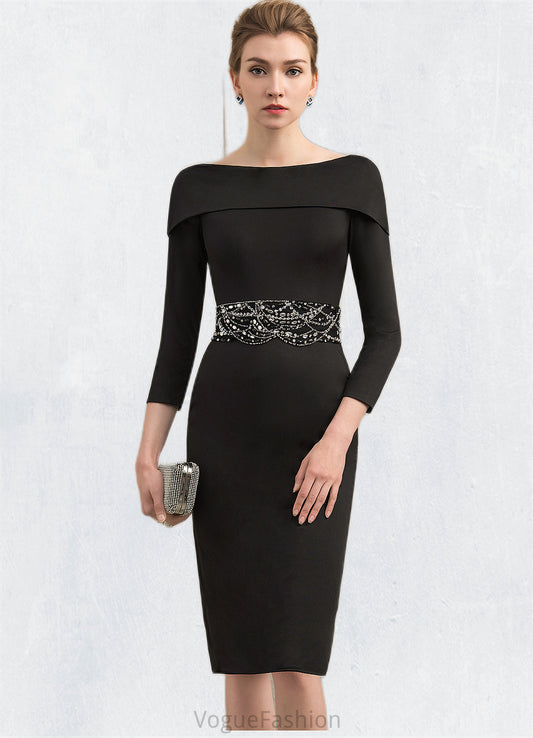 Brenda Sheath/Column Off-the-Shoulder Knee-Length Jersey Mother of the Bride Dress With Beading Sequins DK126P0014897