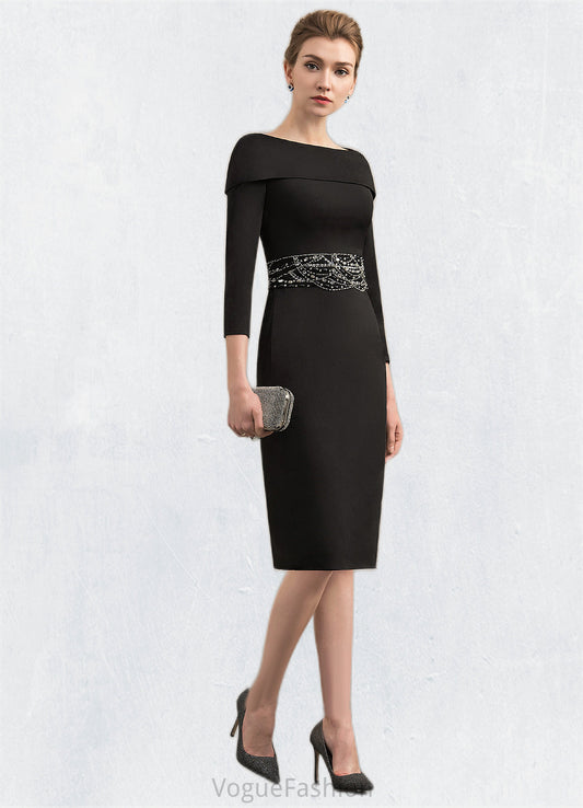 Brenda Sheath/Column Off-the-Shoulder Knee-Length Jersey Mother of the Bride Dress With Beading Sequins DK126P0014897