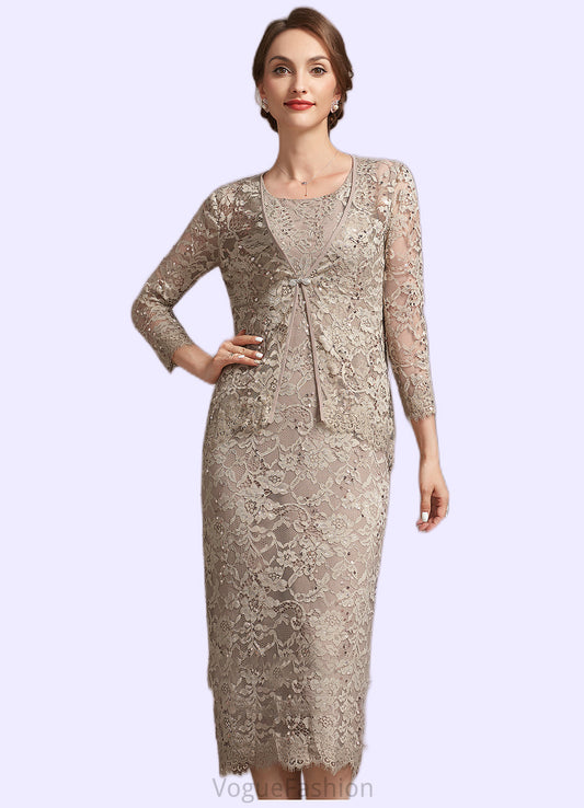 Brianna Sheath/Column Scoop Neck Tea-Length Lace Mother of the Bride Dress With Sequins DK126P0014898