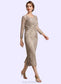 Brianna Sheath/Column Scoop Neck Tea-Length Lace Mother of the Bride Dress With Sequins DK126P0014898