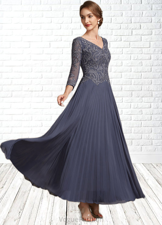 Nellie A-Line V-neck Ankle-Length Chiffon Lace Mother of the Bride Dress DK126P0014899