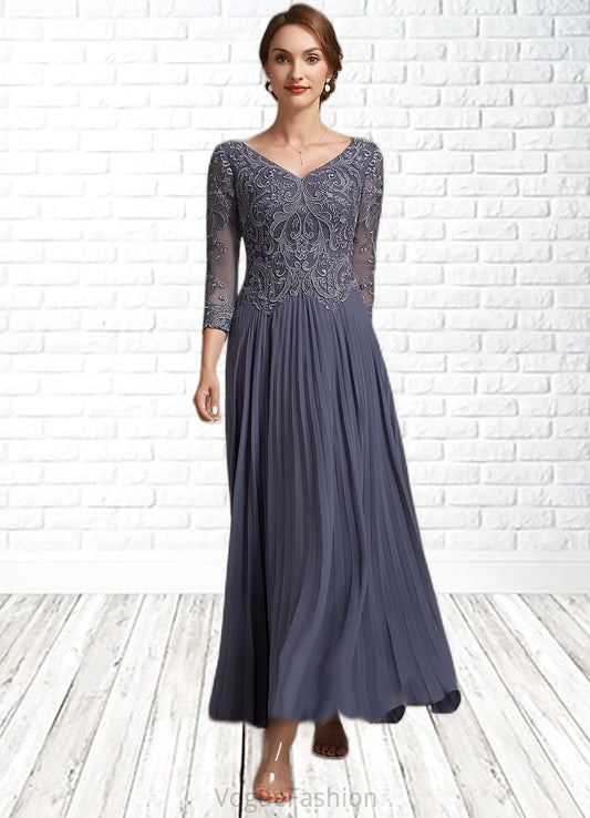 Nellie A-Line V-neck Ankle-Length Chiffon Lace Mother of the Bride Dress DK126P0014899