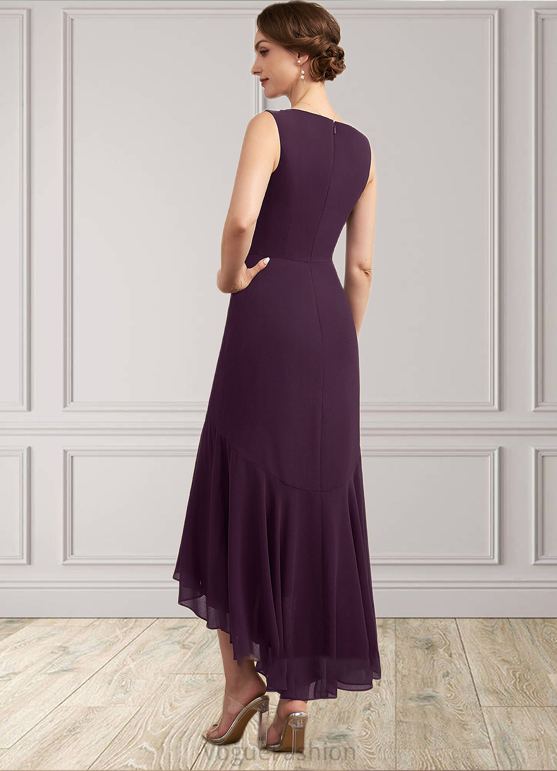 Nathalia Trumpet/Mermaid V-neck Asymmetrical Chiffon Mother of the Bride Dress With Lace Beading Sequins DK126P0014902