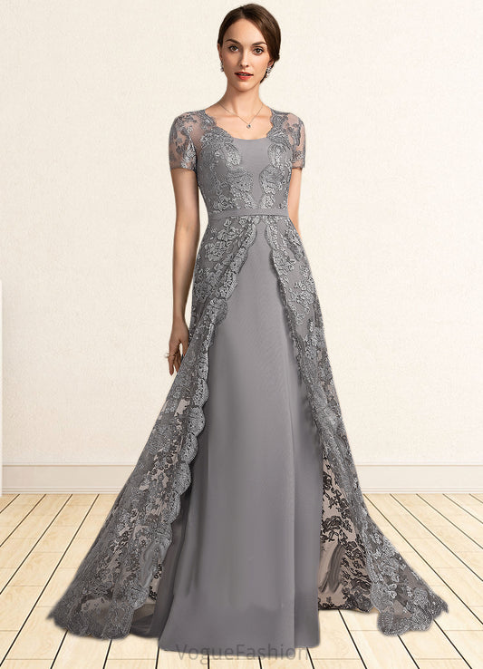 Camila A-Line Square Neckline Sweep Train Chiffon Lace Mother of the Bride Dress DK126P0014903