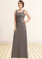 Haley A-Line Square Neckline Floor-Length Chiffon Lace Mother of the Bride Dress DK126P0014904