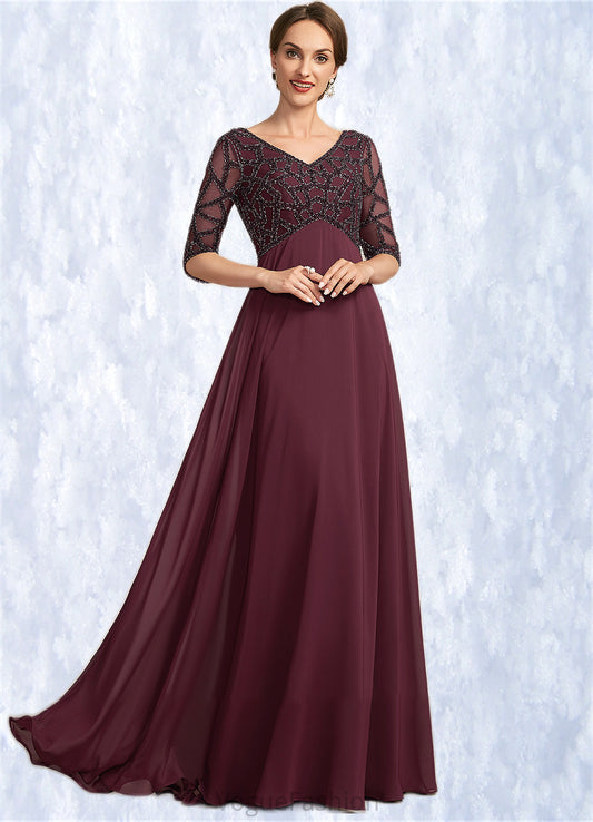 Carlee Empire V-neck Floor-Length Chiffon Mother of the Bride Dress With Beading DK126P0014906