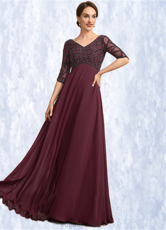 Carlee Empire V-neck Floor-Length Chiffon Mother of the Bride Dress With Beading DK126P0014906