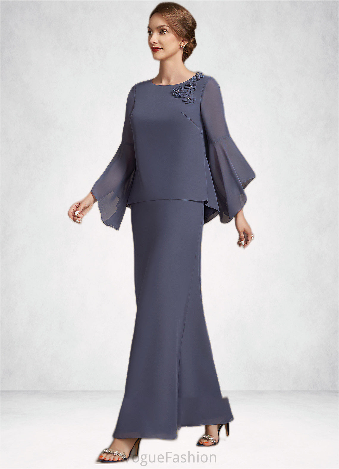 Rayne A-Line Scoop Neck Ankle-Length Chiffon Mother of the Bride Dress With Flower(s) DK126P0014908