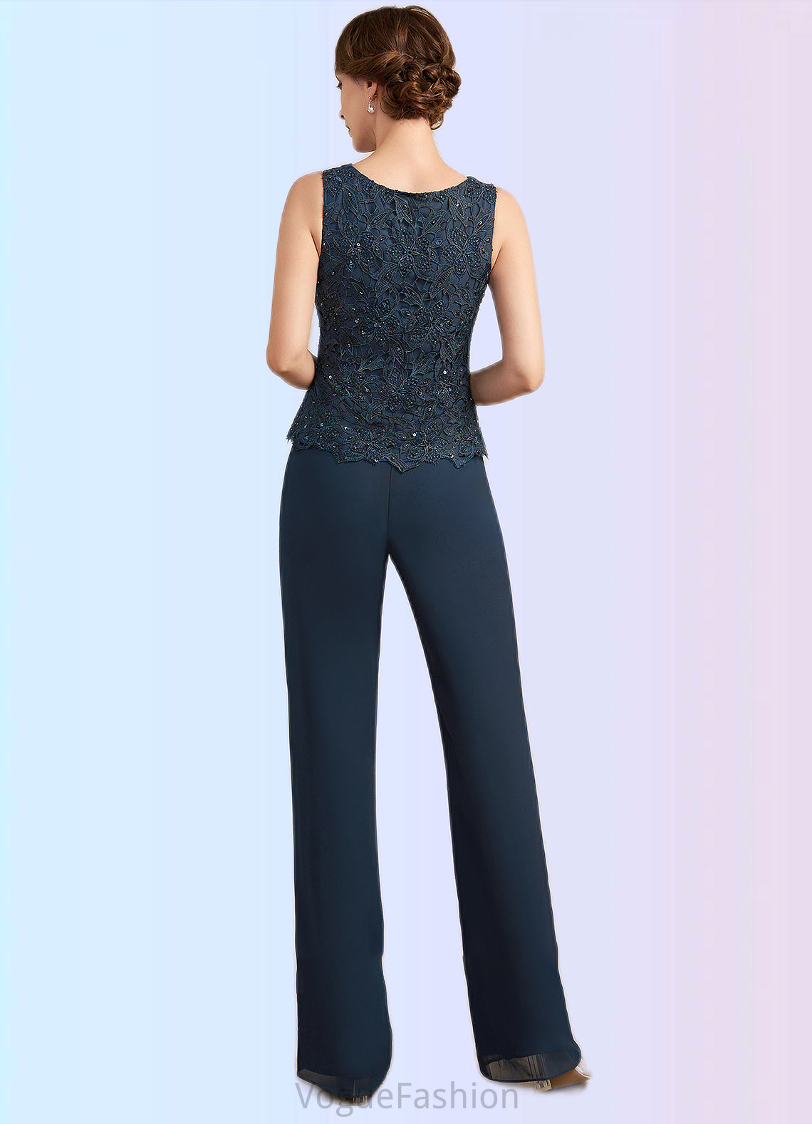 Kirsten Jumpsuit/Pantsuit Scoop Neck Floor-Length Chiffon Lace Mother of the Bride Dress With Beading Sequins DK126P0014910