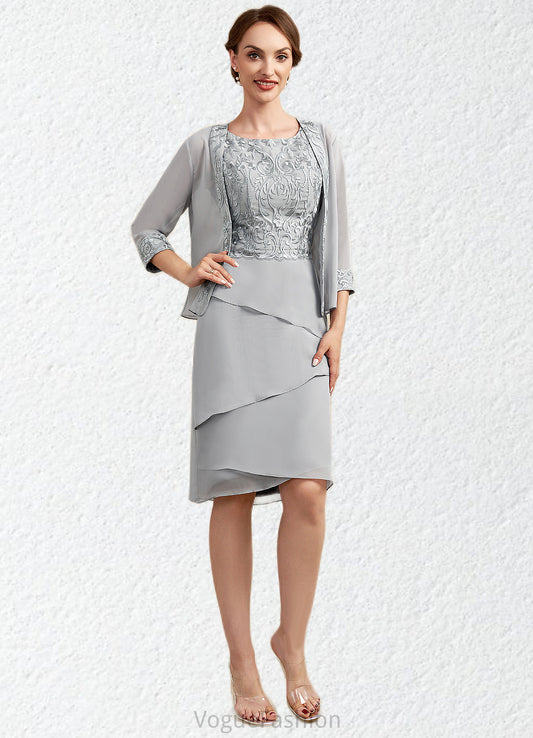 Sadie Sheath/Column Scoop Neck Asymmetrical Chiffon Lace Mother of the Bride Dress With Cascading Ruffles DK126P0014912