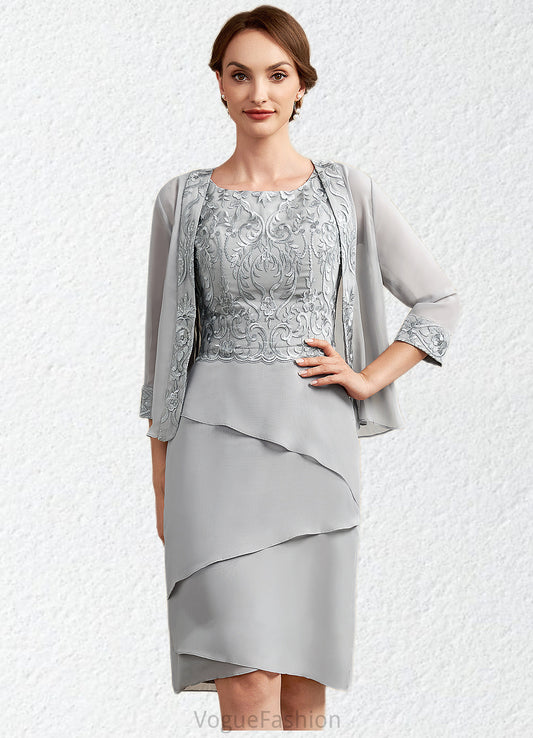 Sadie Sheath/Column Scoop Neck Asymmetrical Chiffon Lace Mother of the Bride Dress With Cascading Ruffles DK126P0014912