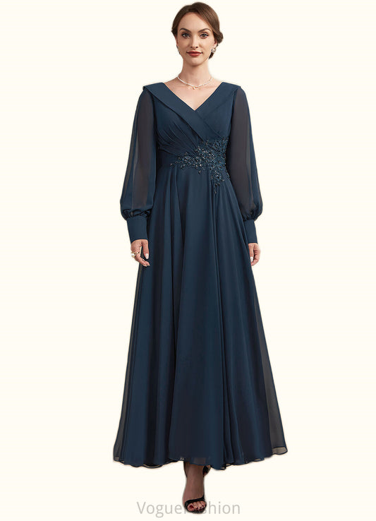 Olga A-Line V-neck Ankle-Length Chiffon Mother of the Bride Dress With Ruffle Beading Appliques Lace Sequins DK126P0014915