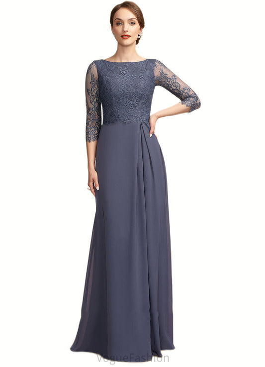 Carla A-Line Scoop Neck Floor-Length Chiffon Lace Mother of the Bride Dress With Ruffle DK126P0014917