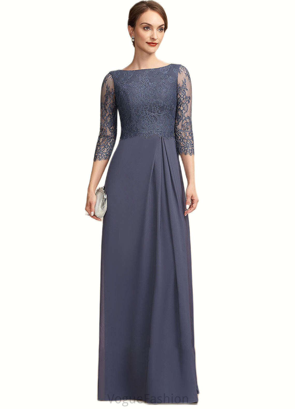 Carla A-Line Scoop Neck Floor-Length Chiffon Lace Mother of the Bride Dress With Ruffle DK126P0014917