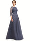 Carla A-Line Scoop Neck Floor-Length Chiffon Lace Mother of the Bride Dress With Ruffle DK126P0014917