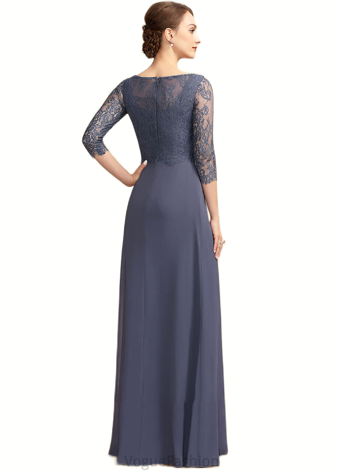 Carla A-Line Scoop Neck Floor-Length Chiffon Lace Mother of the Bride Dress With Ruffle DK126P0014917