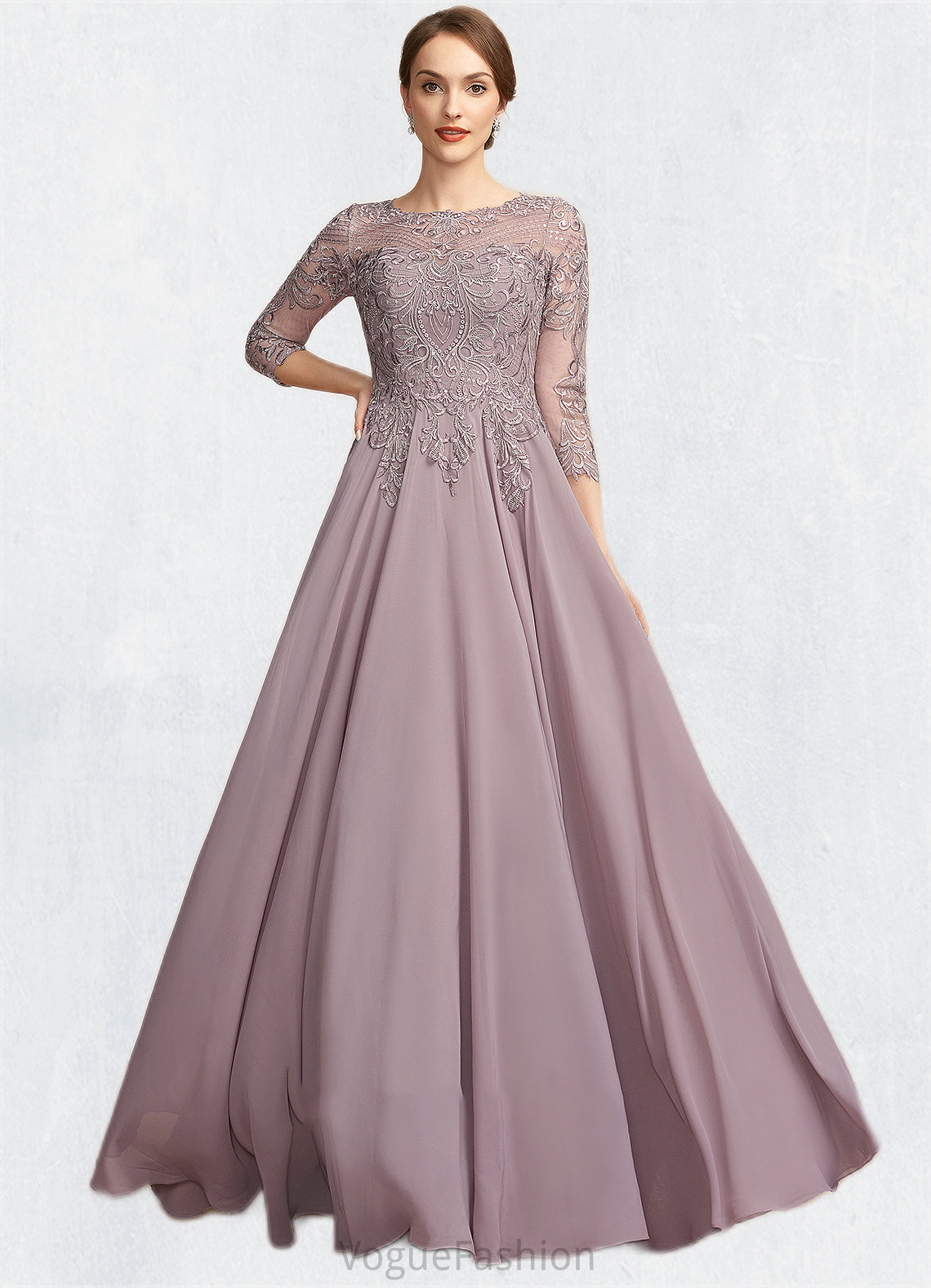 Ida A-Line Scoop Neck Floor-Length Chiffon Lace Mother of the Bride Dress With Sequins DK126P0014918