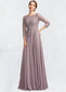 Ida A-Line Scoop Neck Floor-Length Chiffon Lace Mother of the Bride Dress With Sequins DK126P0014918