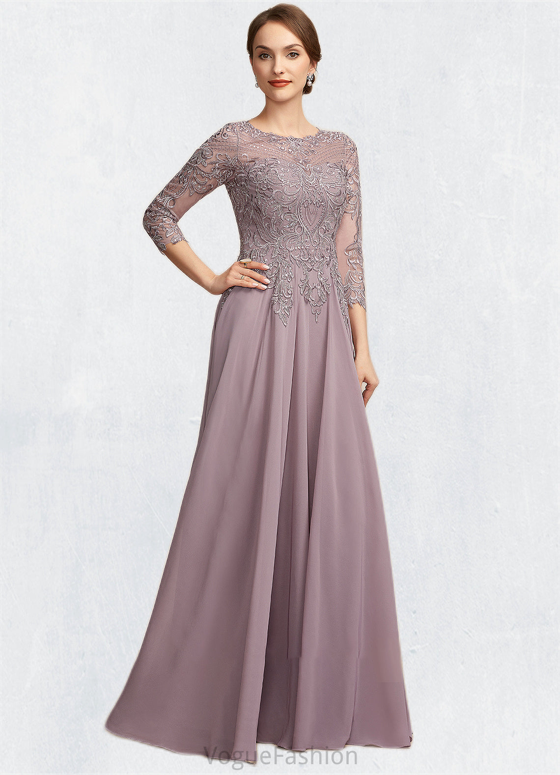 Ida A-Line Scoop Neck Floor-Length Chiffon Lace Mother of the Bride Dress With Sequins DK126P0014918