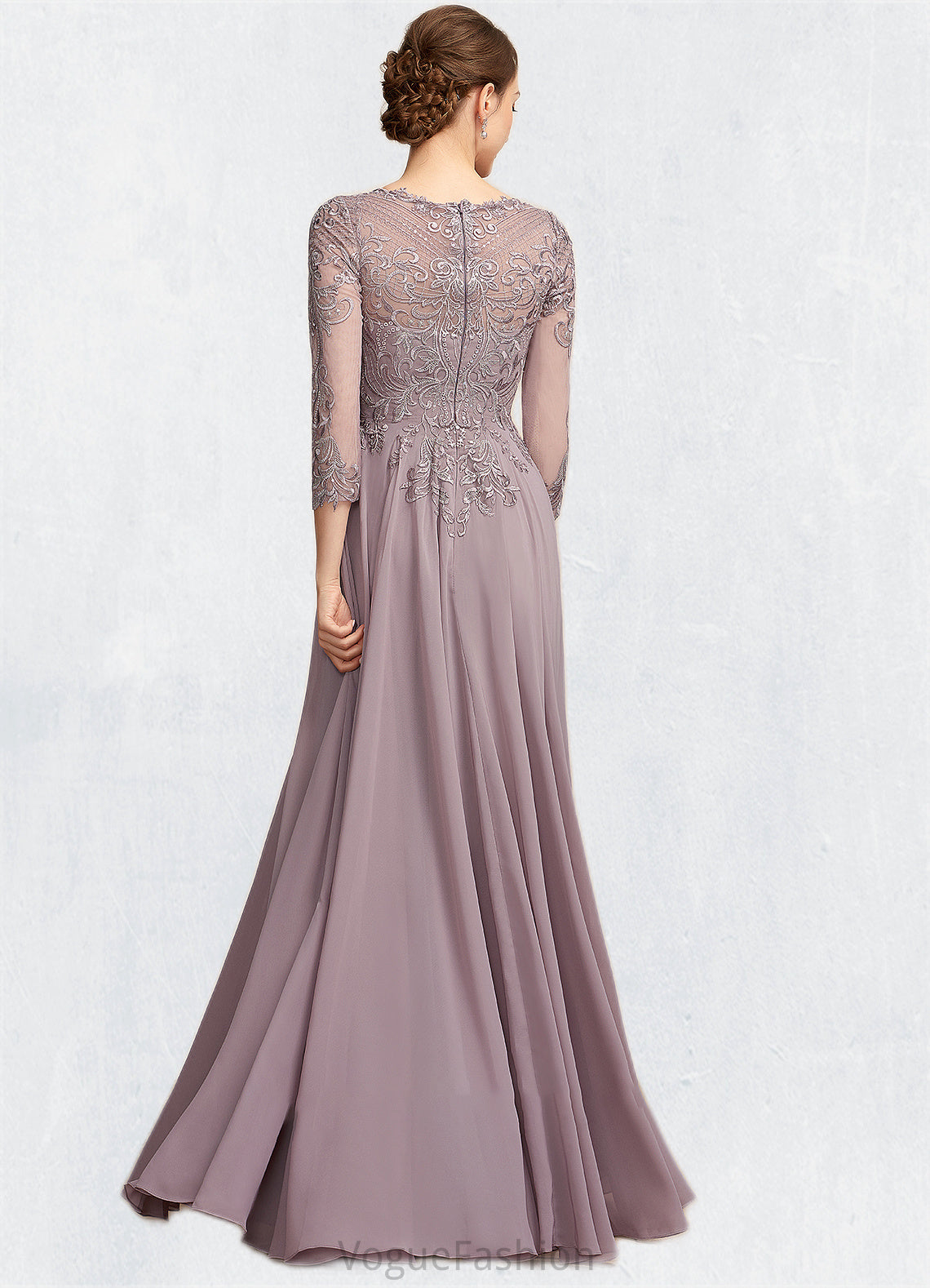 Ida A-Line Scoop Neck Floor-Length Chiffon Lace Mother of the Bride Dress With Sequins DK126P0014918