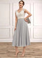 Aryanna A-Line V-neck Tea-Length Chiffon Lace Mother of the Bride Dress With Beading DK126P0014919