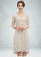 Alexa Sheath/Column V-neck Knee-Length Chiffon Lace Mother of the Bride Dress With Bow(s) DK126P0014924