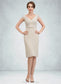 Alexa Sheath/Column V-neck Knee-Length Chiffon Lace Mother of the Bride Dress With Bow(s) DK126P0014924