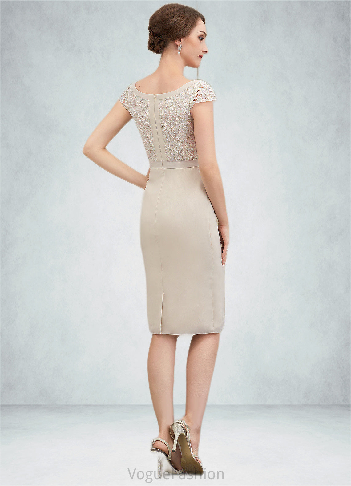 Alexa Sheath/Column V-neck Knee-Length Chiffon Lace Mother of the Bride Dress With Bow(s) DK126P0014924