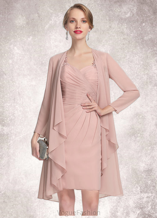 Stella Sheath/Column Sweetheart Knee-Length Chiffon Mother of the Bride Dress With Ruffle Lace DK126P0014929