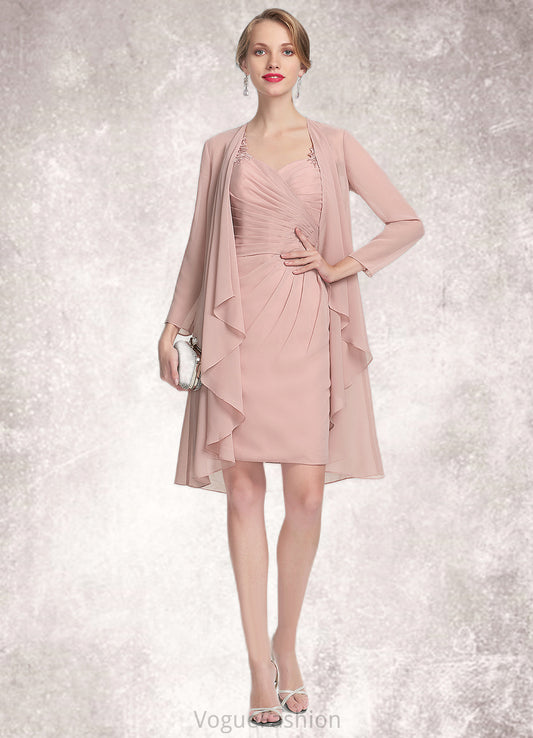 Stella Sheath/Column Sweetheart Knee-Length Chiffon Mother of the Bride Dress With Ruffle Lace DK126P0014929