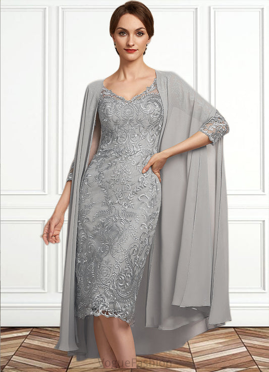 Tabitha Sheath/Column V-neck Knee-Length Lace Mother of the Bride Dress DK126P0014931